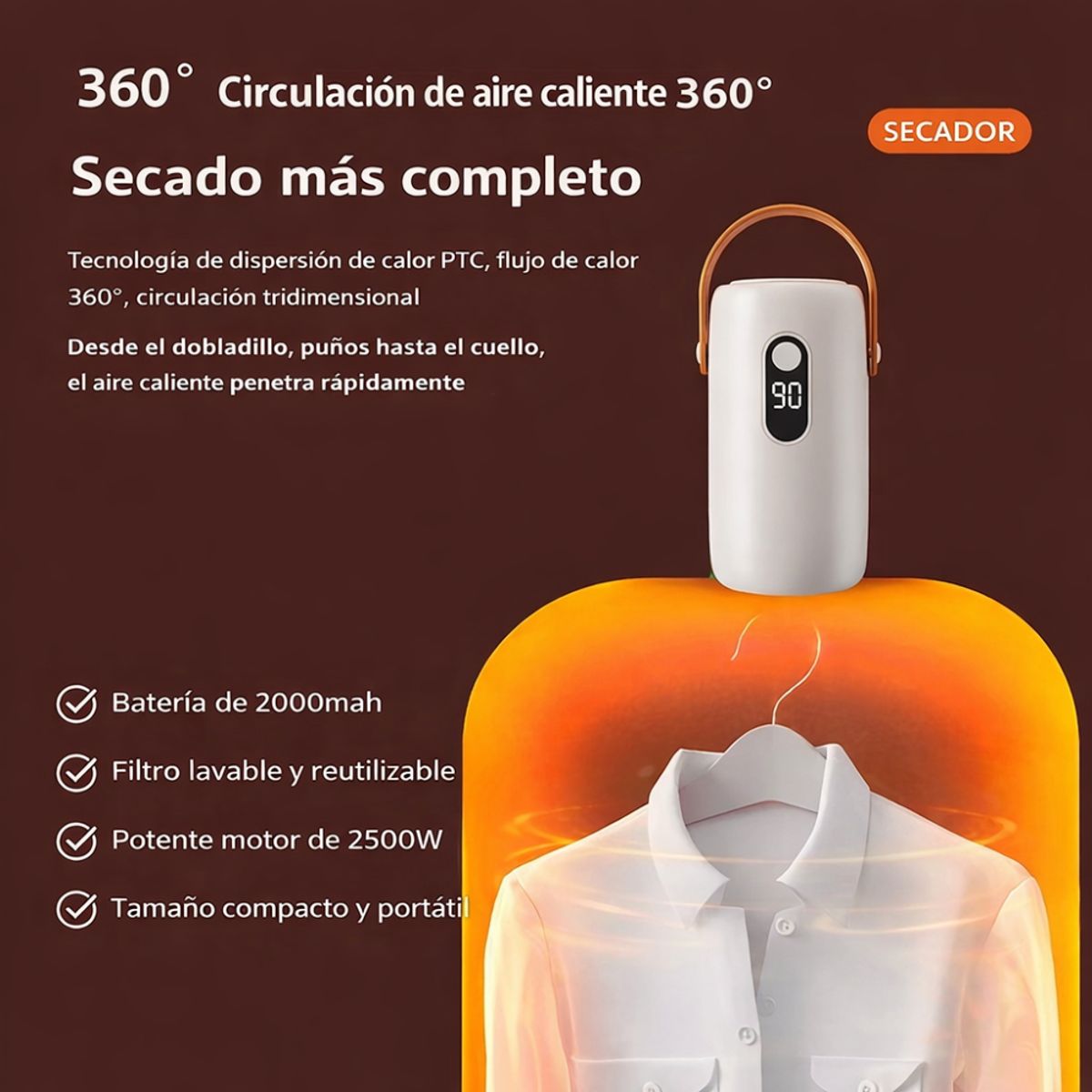 GENERICO - Secador de Ropa Portátil Eléctrico Secado Rápido
