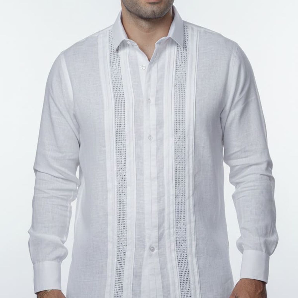 FRIXIO - Guayabera Frixio Hombre Blanca 100% Lino Bordado a Mano