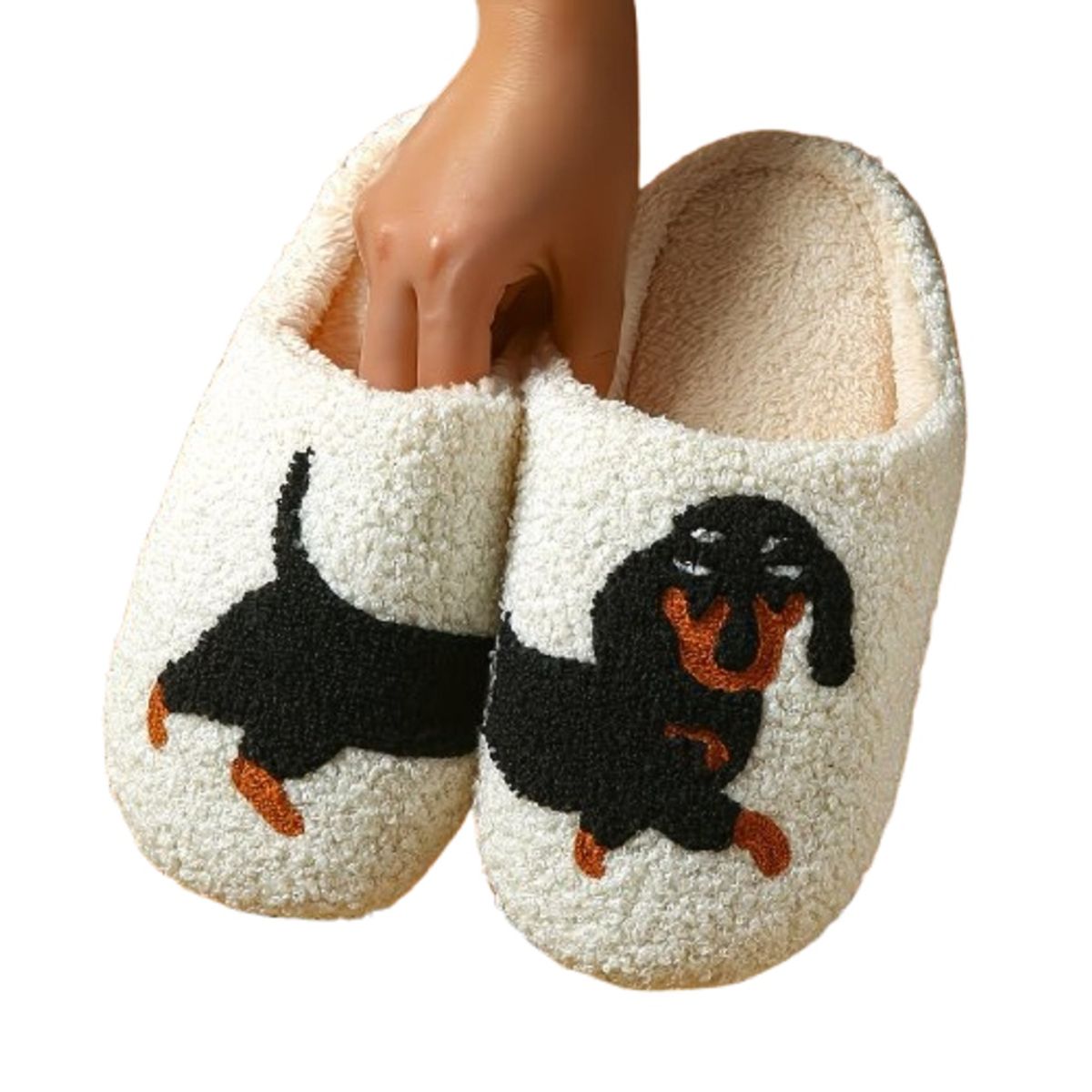 100 - Pantuflas Beige Con Perro Salchicha