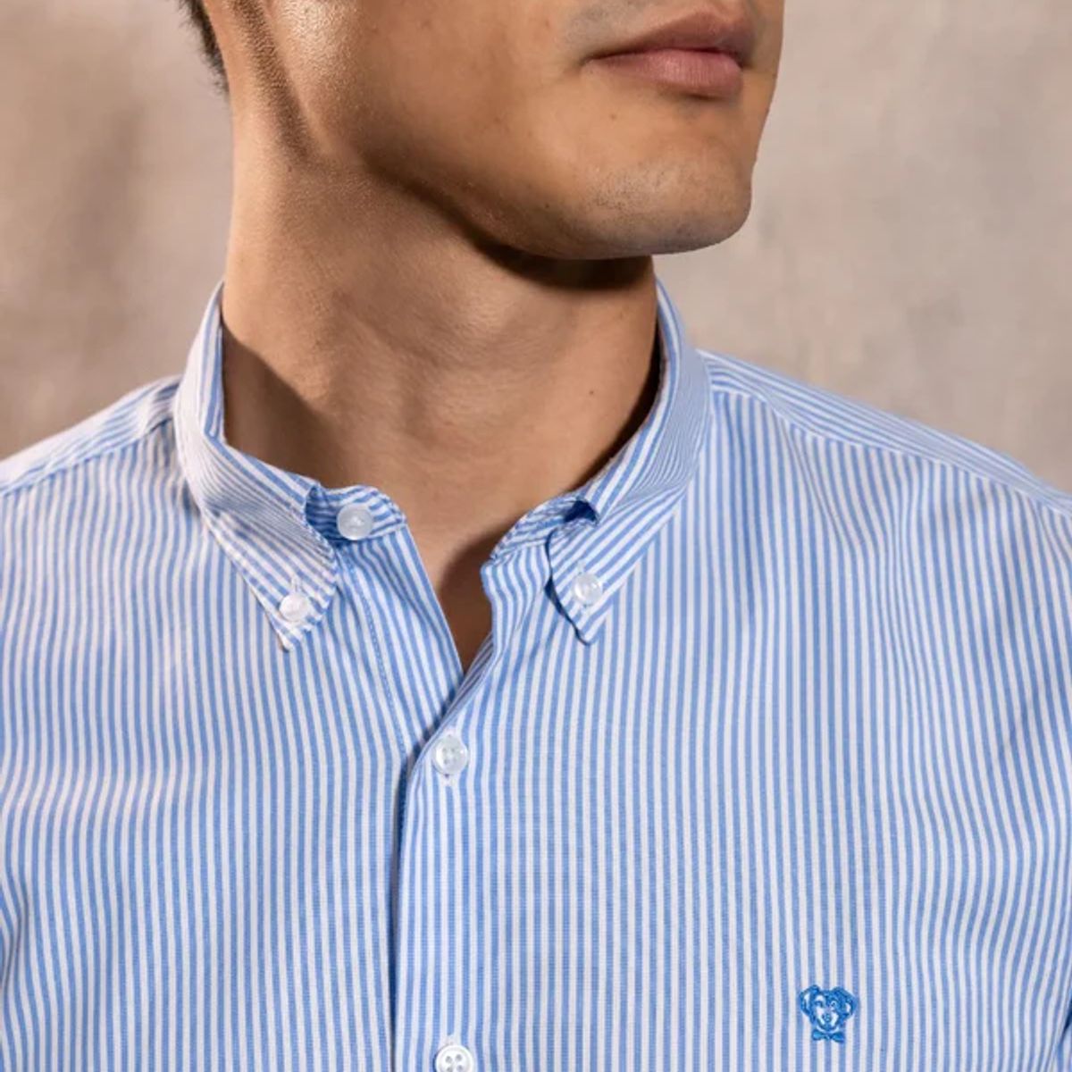 DANTE - Camisa Antimanchas Oxford Rayas Azul Yale Logo Azul