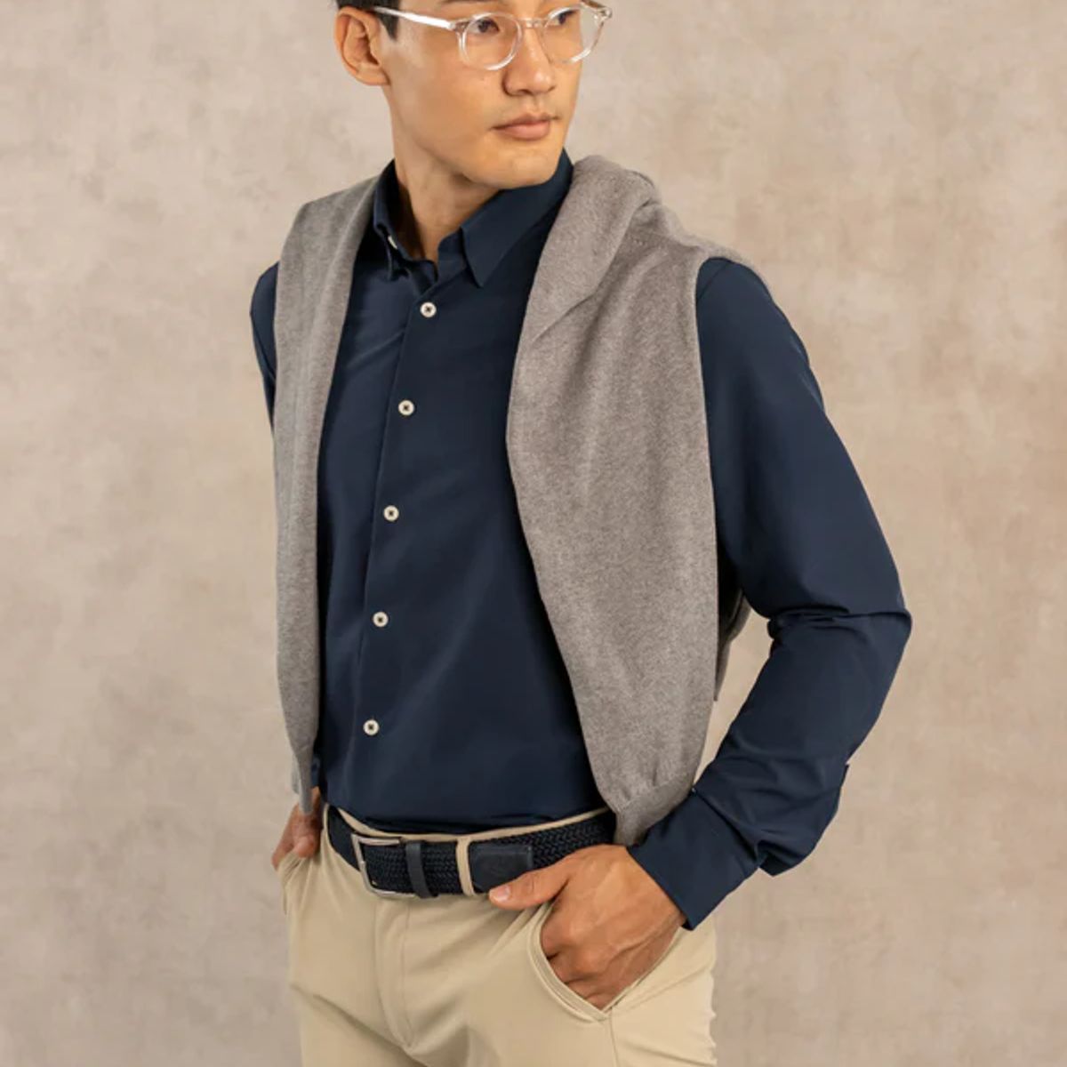 DANTE - Camisa Performance Antiarrugas Azul Oscuro
