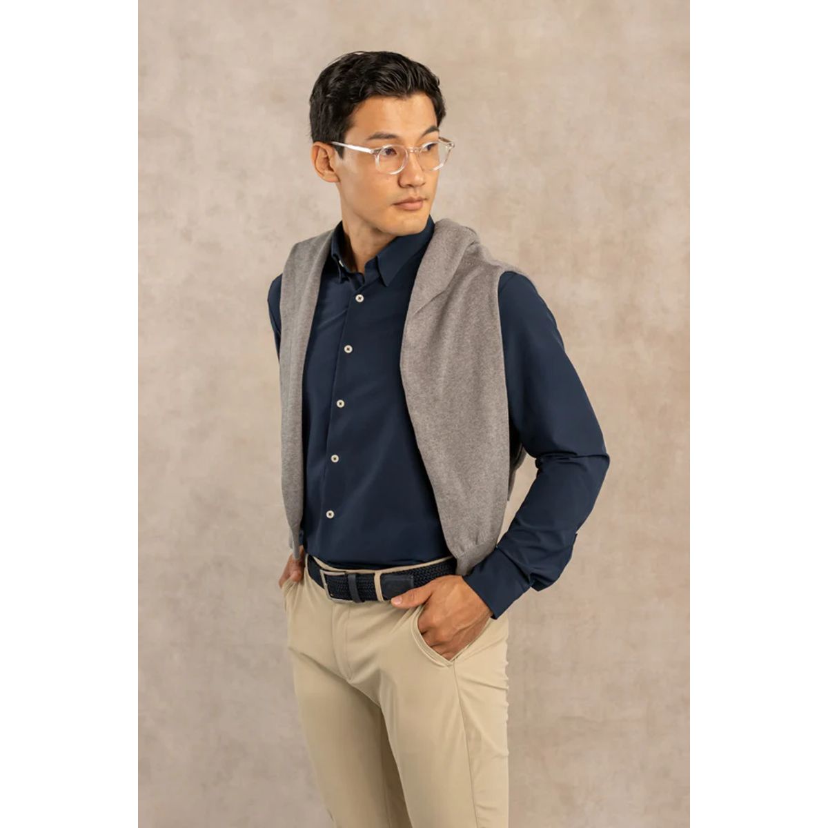 DANTE - Camisa Performance Antiarrugas Azul Oscuro