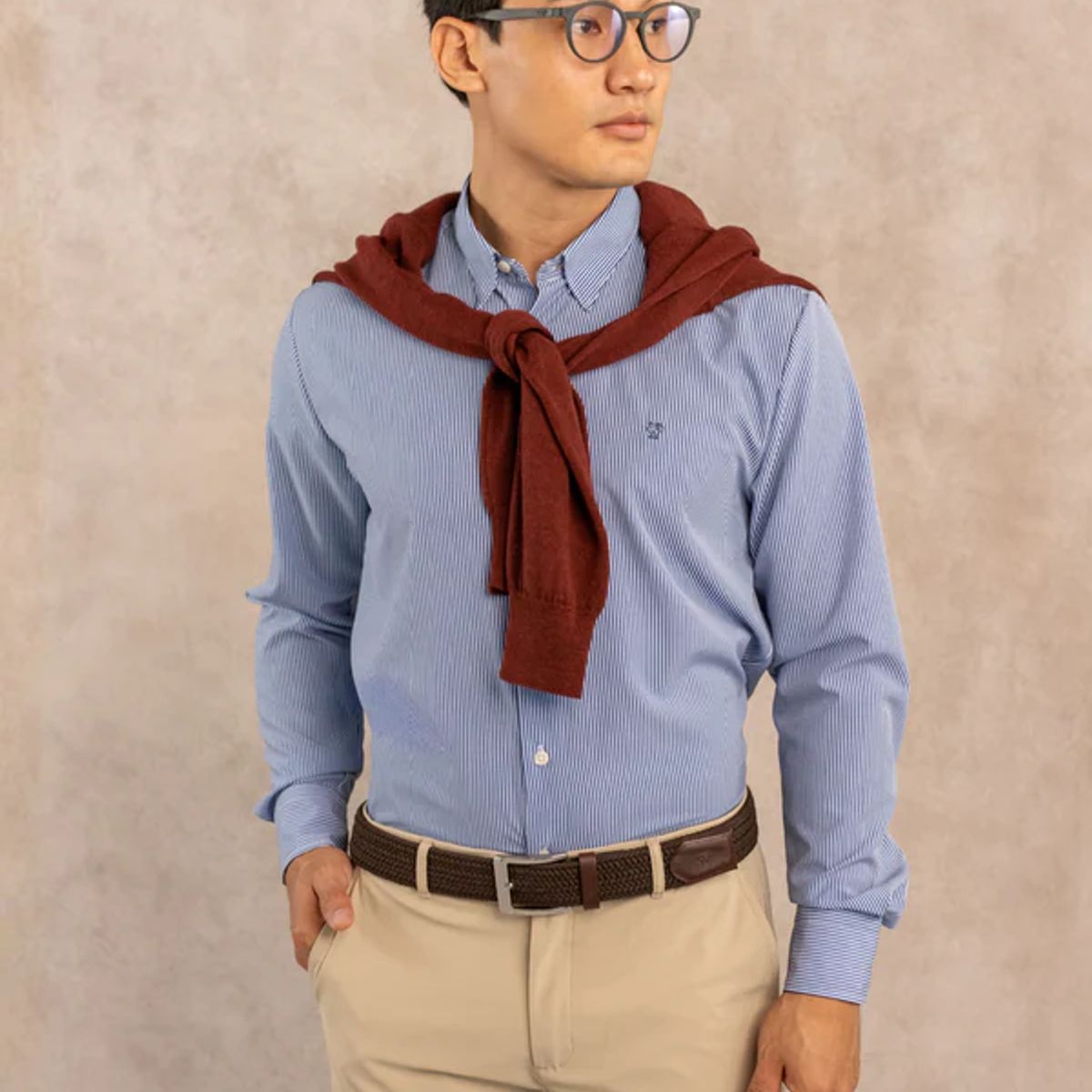 DANTE - Camisa Performance Antiarrugas Rayas Azul Oscuro