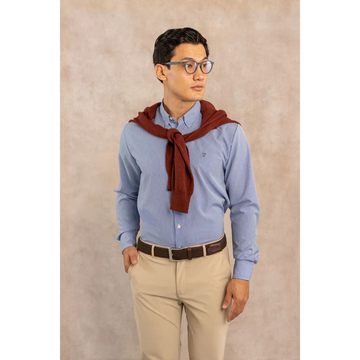 DANTE - Camisa Performance Antiarrugas Rayas Azul Oscuro