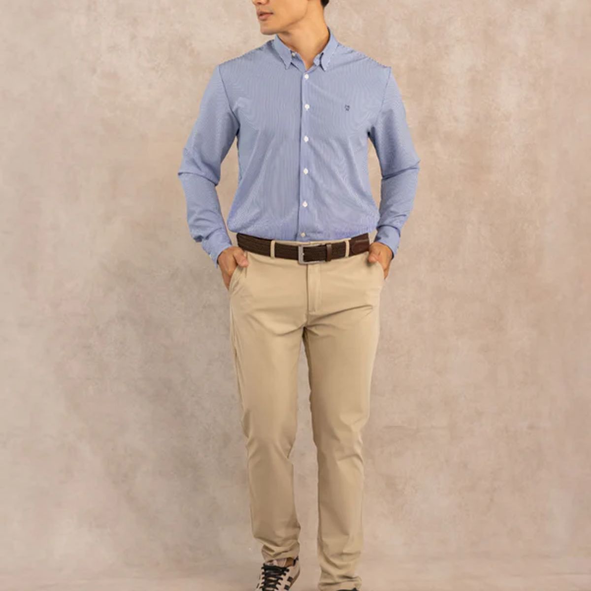 DANTE - Camisa Performance Antiarrugas Rayas Azul Oscuro