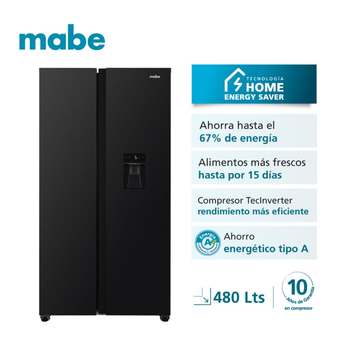 MABE - Nevecon MABE No Frost 480 Litros Inverter MSL480LMLPS0 Negro