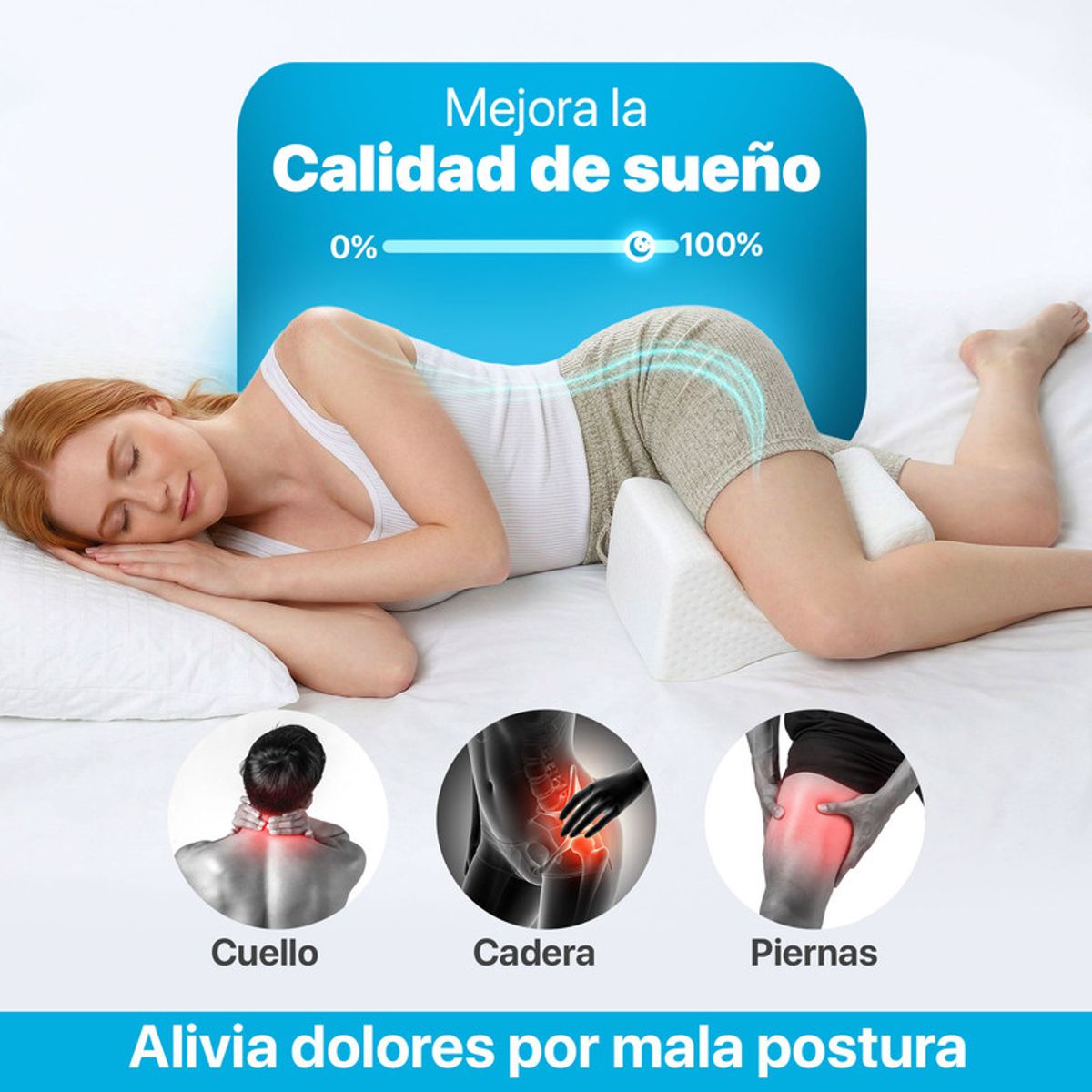 ENERGY PLUS - Almohada H Ergonómica para piernas, Cojín Descanso Saludable