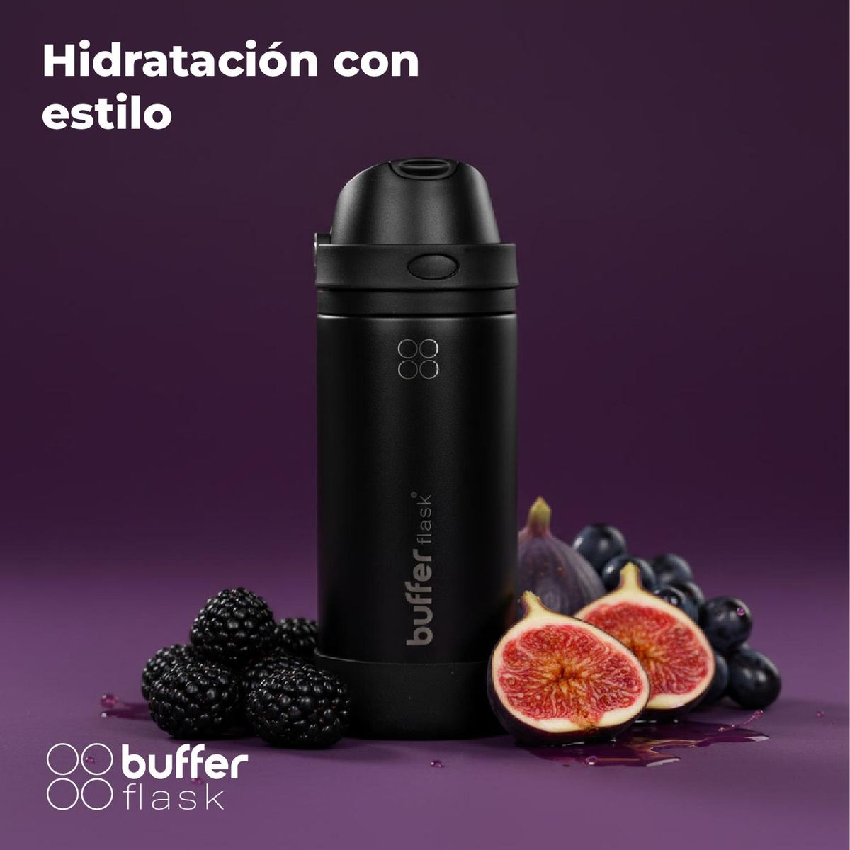 BUFFER FLASK - Termo Botella Buffer 550 ml Tapa 2 en 1 Triple Aislamiento - Negro