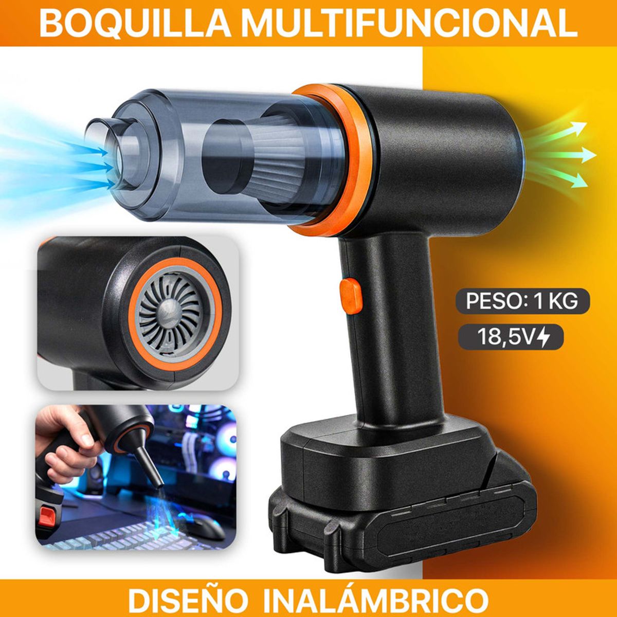 ENERGY PLUS - Aspiradora Auto Doble Batería Inalámbrica Portátil Potente