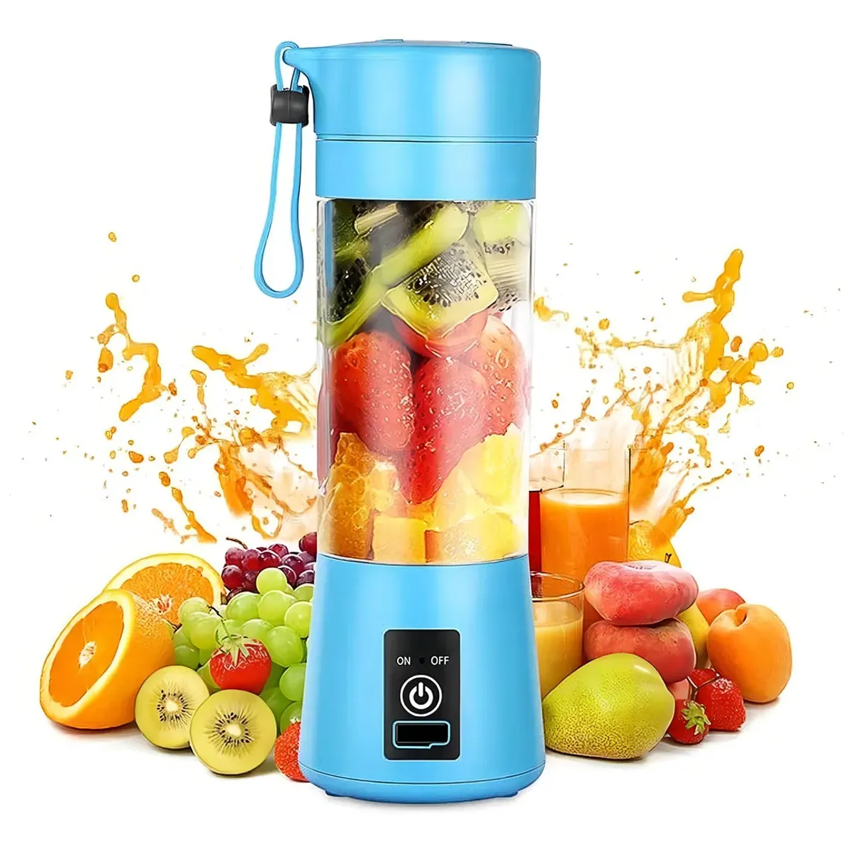 GENERICO - Licuadora Portátil Recargable USB - 6 Cuchillas Acero Inox - Vaso 380ml Deportiva - Preparación de Jugos y Batidos