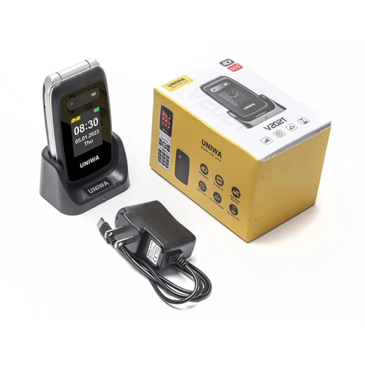 GENERAL - UNIWA V202T 4G Flip Style Teléfono 2,4 Pulgadas Unisoc T107 Cat.1 Dual SIM FM SOS