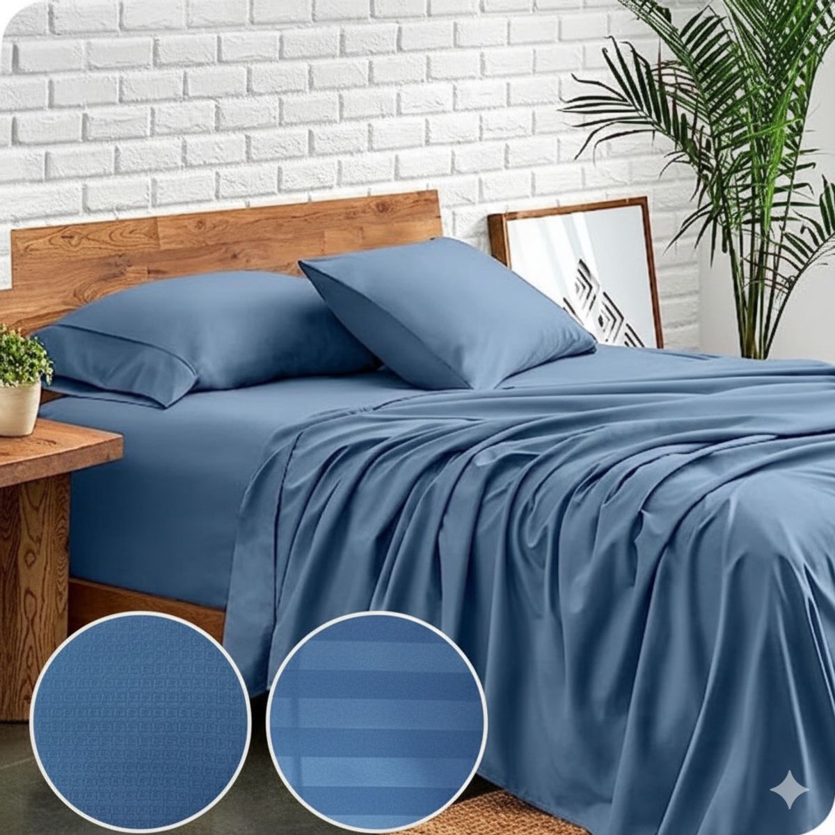 BALI - Sabanas Cama Doble Azul Indigo Calidad Premium