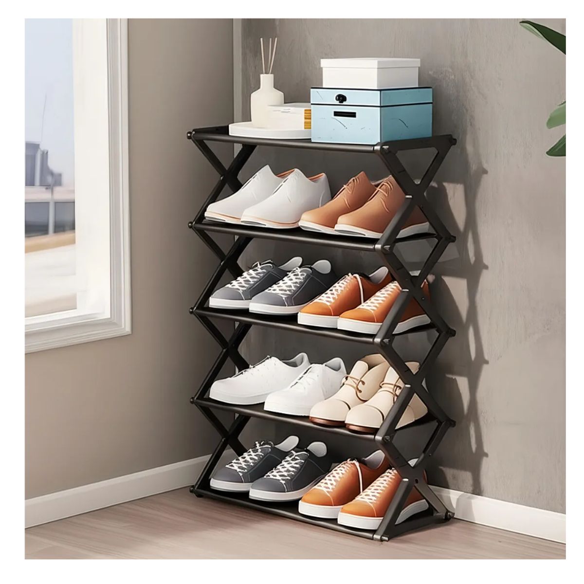 GEEMARC - Zapatera Plegable 5 Pisos Rápida Instalación 10 Pares Negra