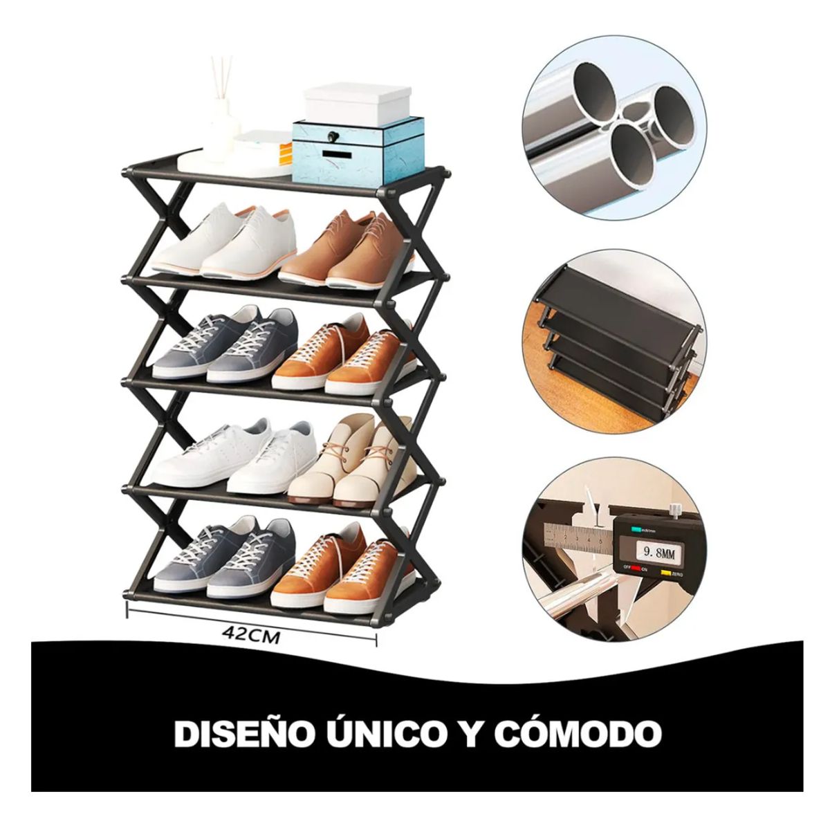 GEEMARC - Zapatera Plegable 5 Pisos Rápida Instalación 10 Pares Negra