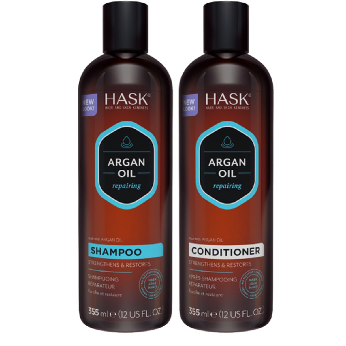 HASK - Kit Shampoo + Acondicionador Aceite de Argán HASK  Reparación, Hidratación y Brillo