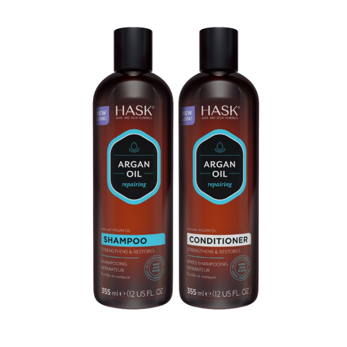 HASK - Kit Shampoo + Acondicionador Aceite de Argán HASK  Reparación, Hidratación y Brillo