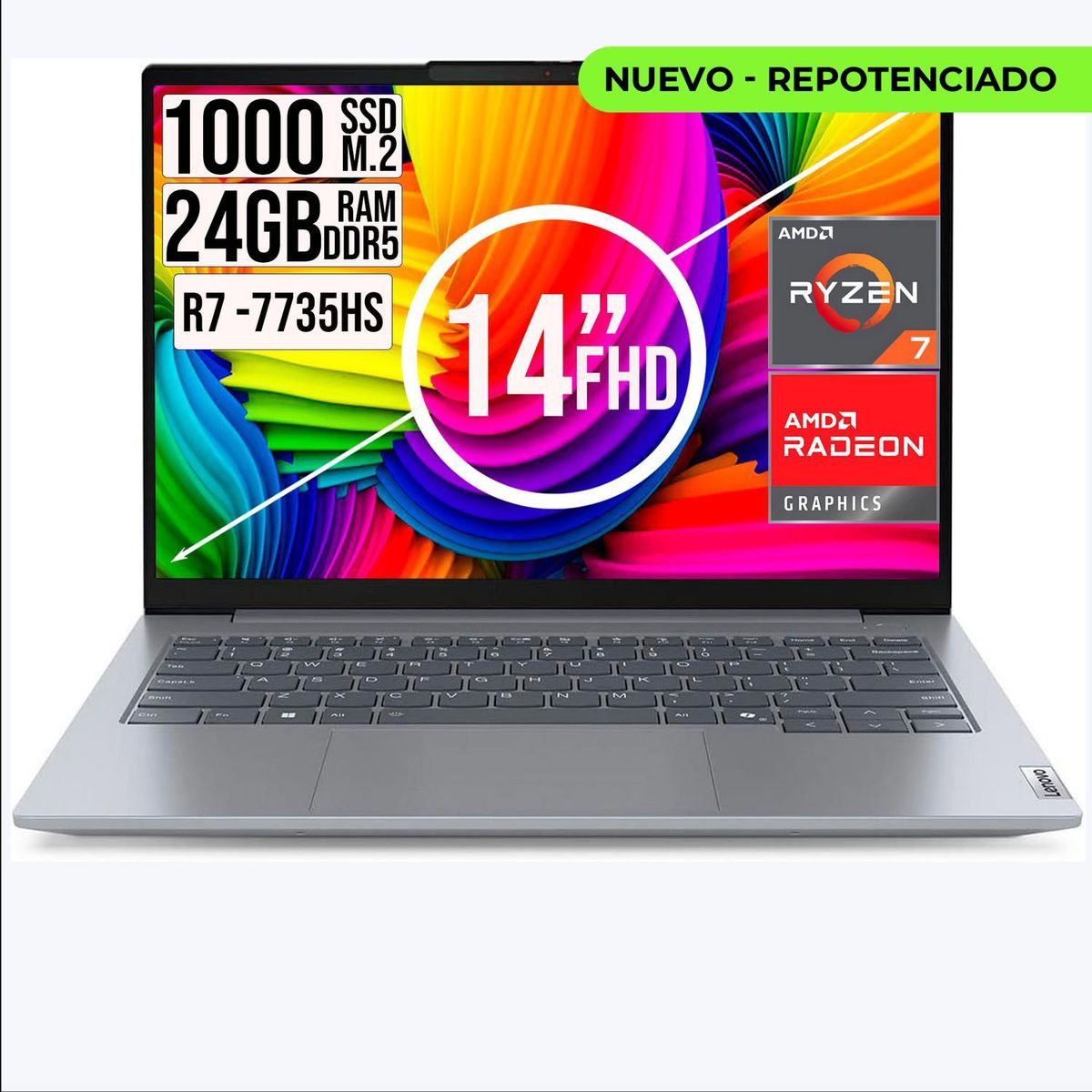 Lenovo - Portatil Lenovo ThinkBook 14 Amd Ryzen 7 7735HS SSD 1TB RAM 24GB 14" Fhd