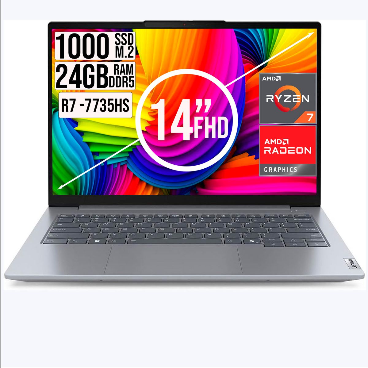 Lenovo - Portatil Lenovo ThinkBook 14 Amd Ryzen 7 7735HS SSD 1TB RAM 24GB 14" Fhd