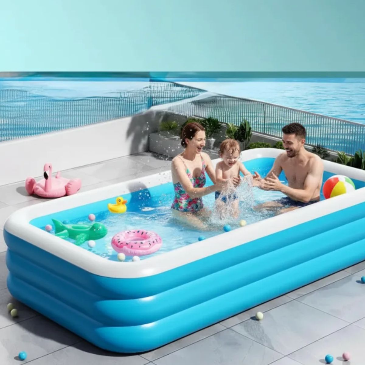 MULTIPLACE COLOMBIA - Piscina Inflable Rectangular Grande Color Azul 3.5m X 1.9m-