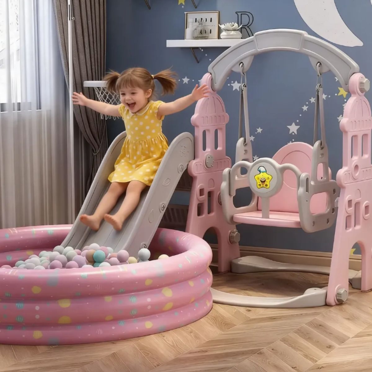 MULTIPLACE COLOMBIA - Parque Infantil 4en1 Columpio Piscina De Pelotas Y Tobogan-