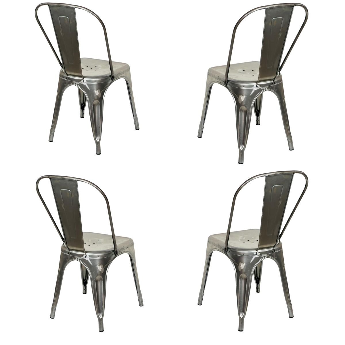 DISTRIONLINE - Set X4 Sillas Metálicas Industriales Tolix Raw Sin Pintar