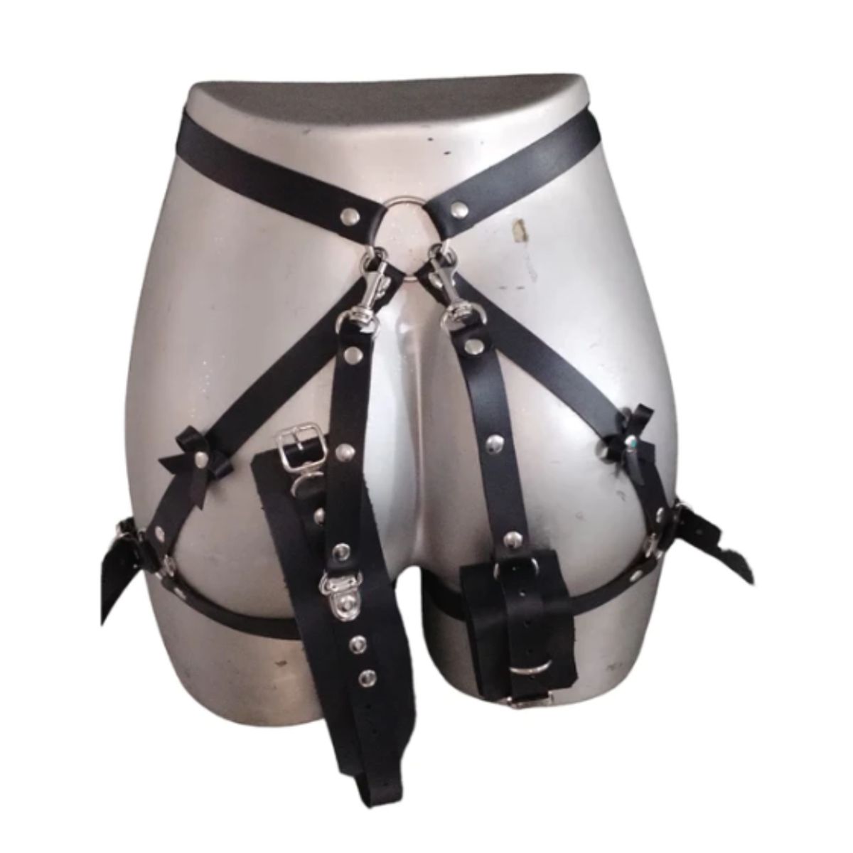 GENERICO - Arnés en cuero Con Esposas Liguero Negro Bondage Sado BDSM