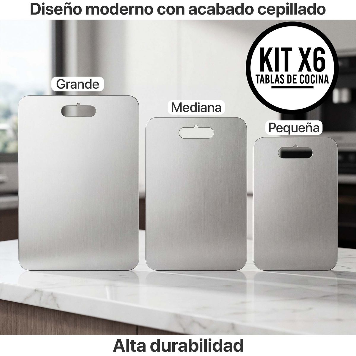 CHEF MASTER - Juego X6 Tablas Cocina Acero Inoxidable SUS304 Profesional