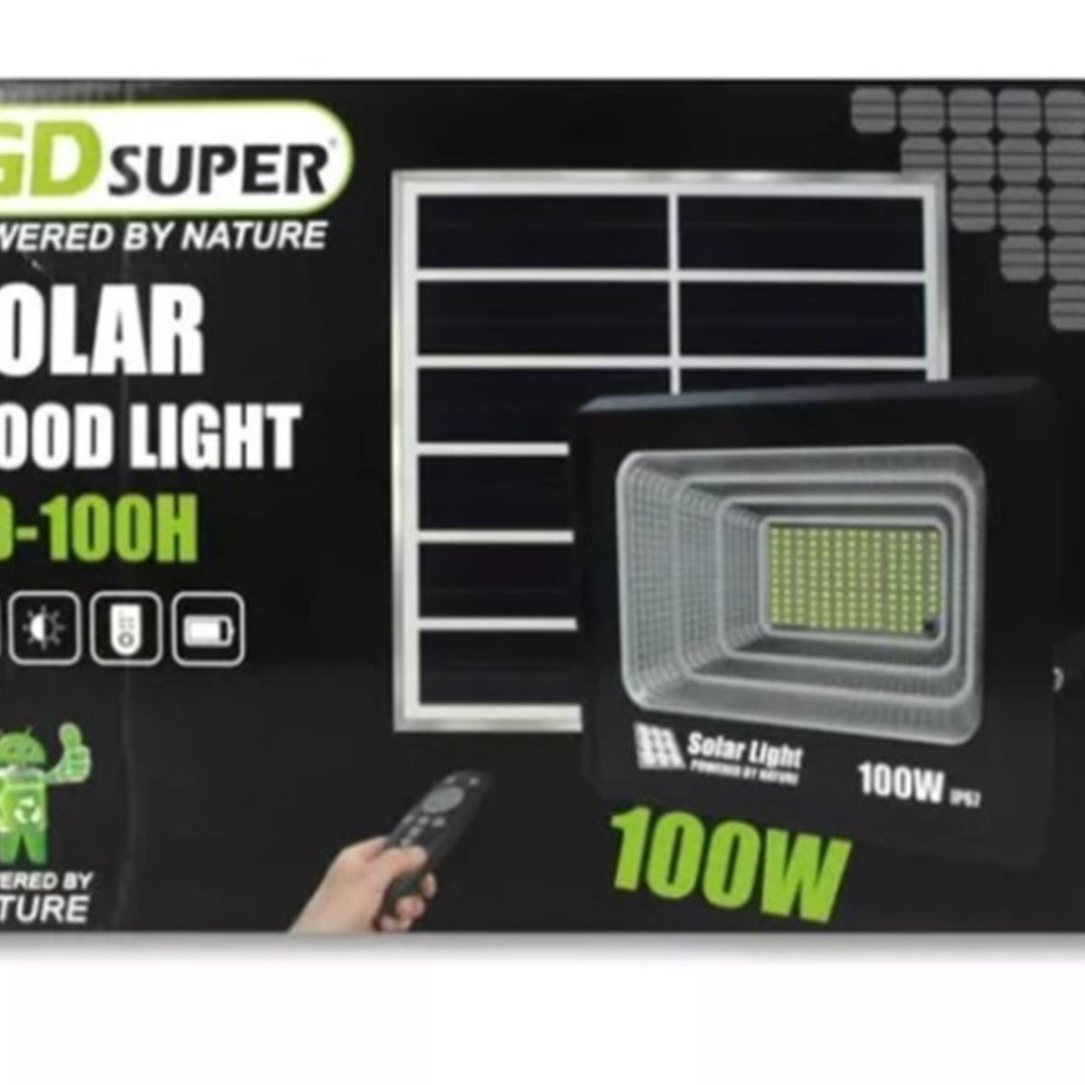 GENERICO - Reflector Solar LED 100W Exterior IP65 con Control Remoto y Panel Solar
