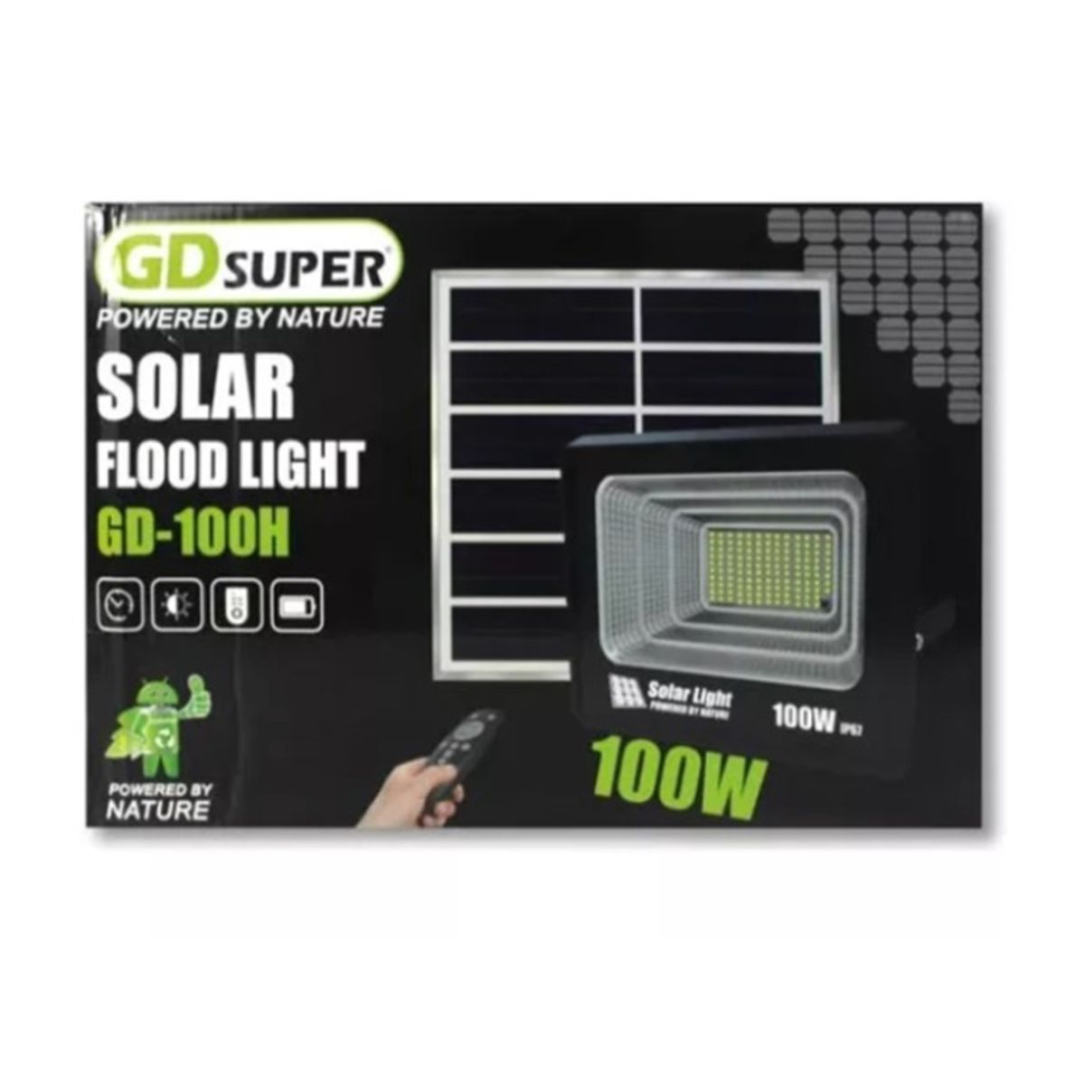 GENERICO - Reflector Solar LED 100W Exterior IP65 con Control Remoto y Panel Solar