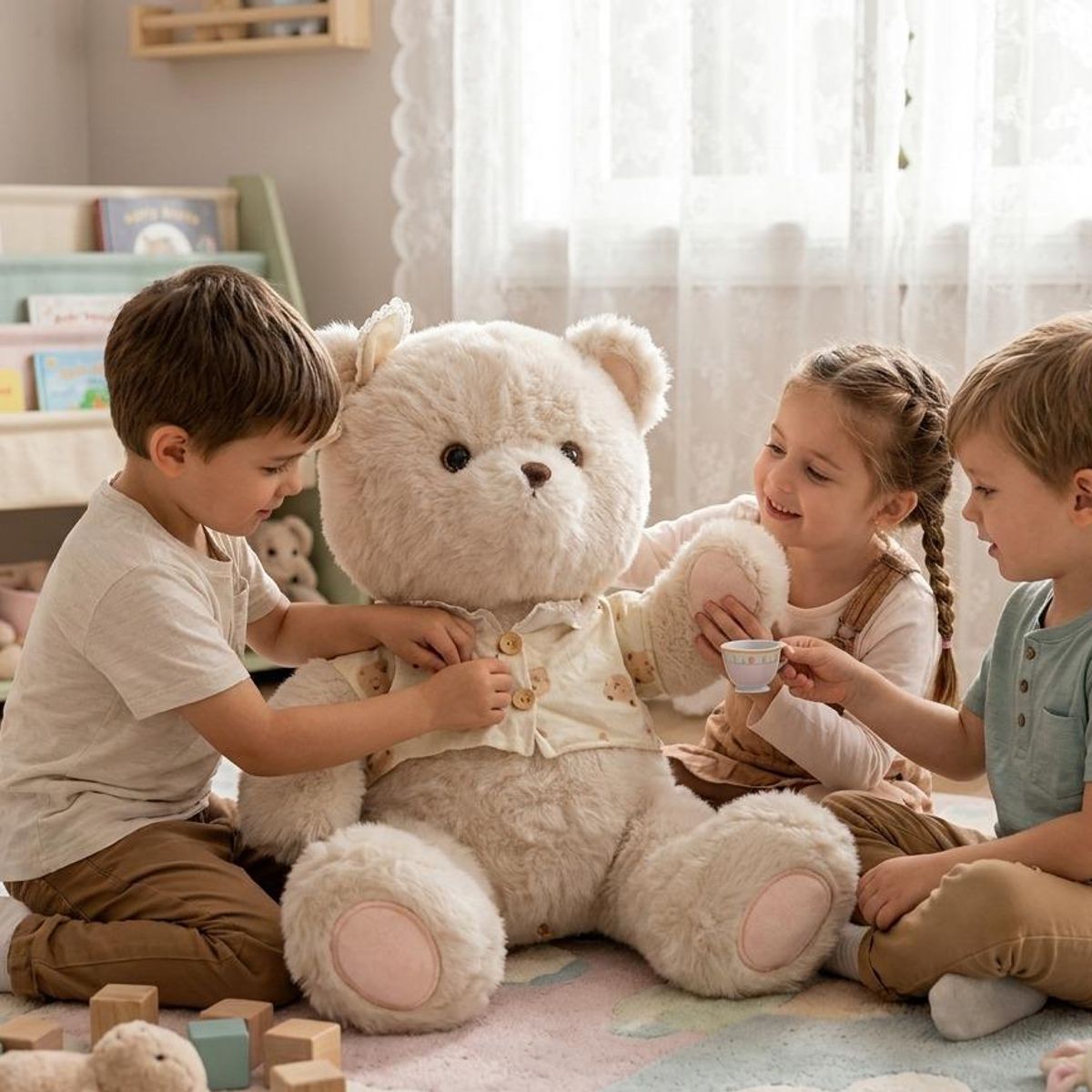 INFANTILES CAJUROMIX - Oso De Peluche Tierno Con Acabados Decorativos Beige