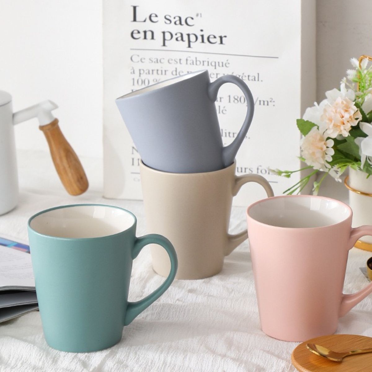 MULTIPLACE COLOMBIA - set de pocillos en ceramica finos para cafe, te, chocolate 380 ml X3-