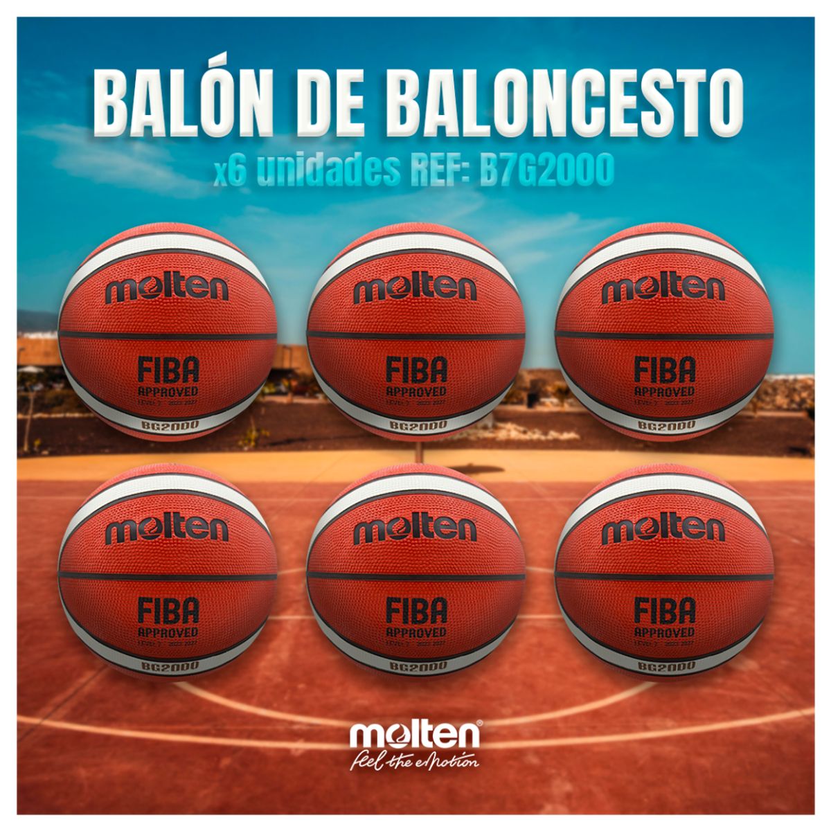 MOLTEN - SET X 6 Balón de Baloncesto Molten B7G2000 (tamaño 7) LEVEL 2