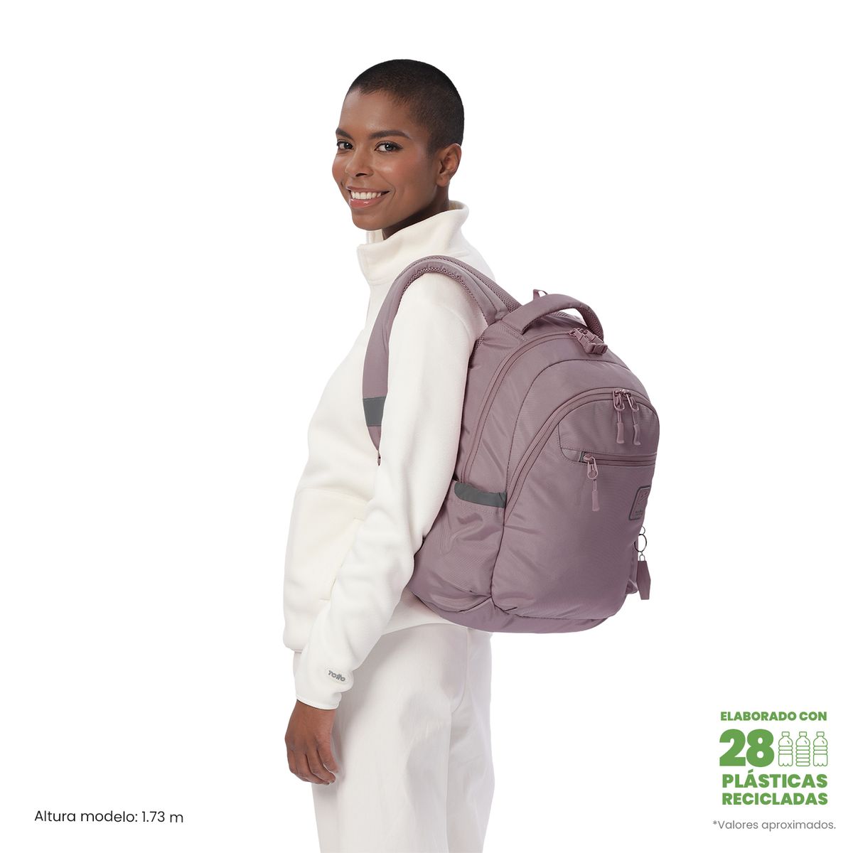 TOTTO - Morral Mochila Indo Porta Pc 15'' Para Mujer Rosado Totto