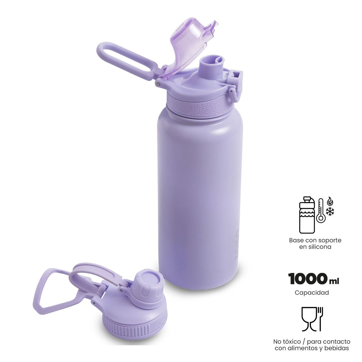 TOTTO - Botella Térmica Con Dos Tapas Flux 1000Ml Mujer Morado Totto