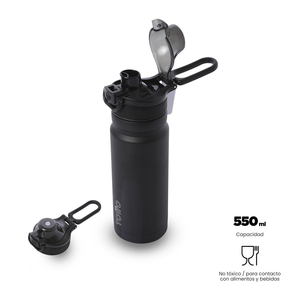 TOTTO - Botella Térmica Con Dos Tapas Flux 550Ml Unisex Negro Totto