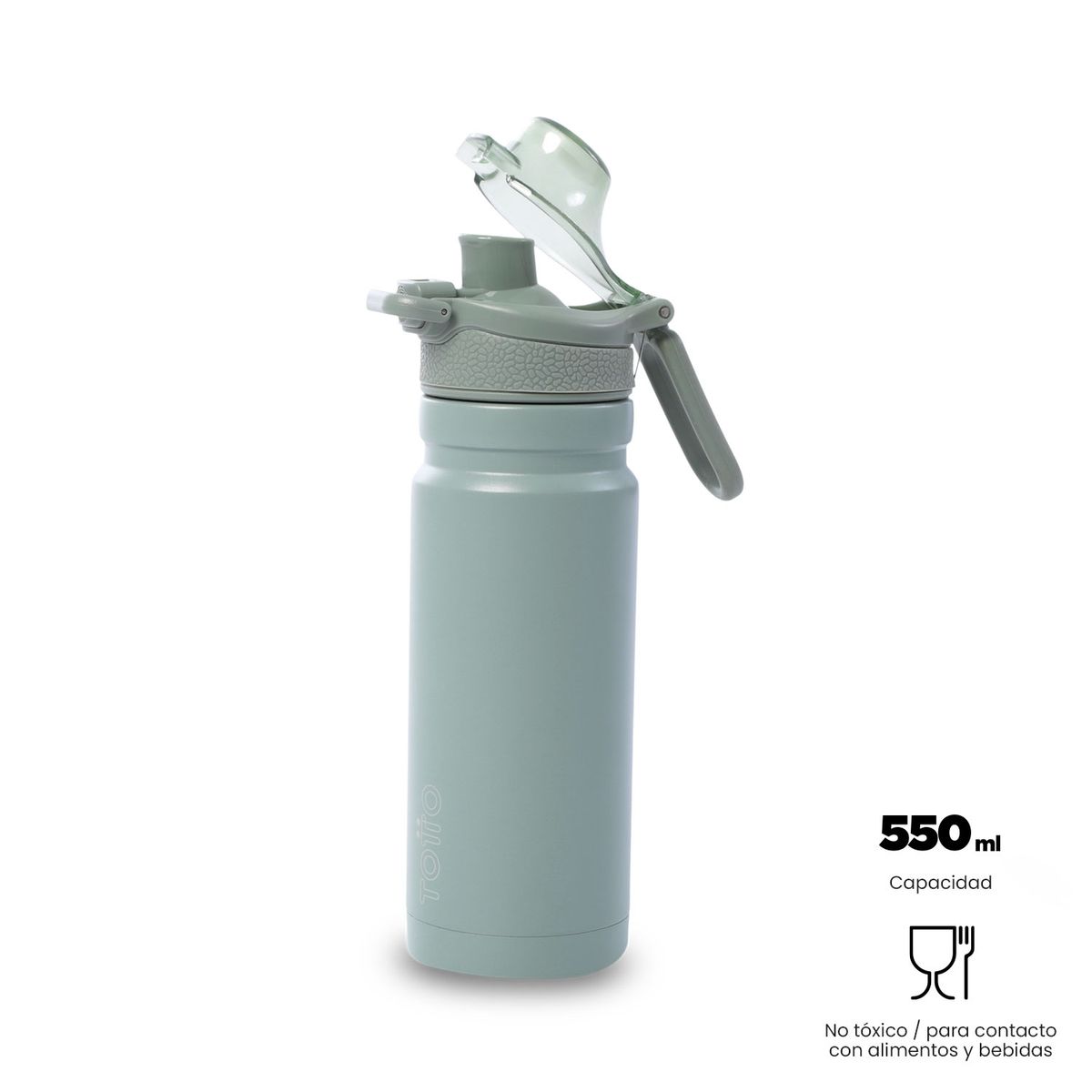 TOTTO - Botella Térmica Con Dos Tapas Flux 550Ml Mujer Verde Totto