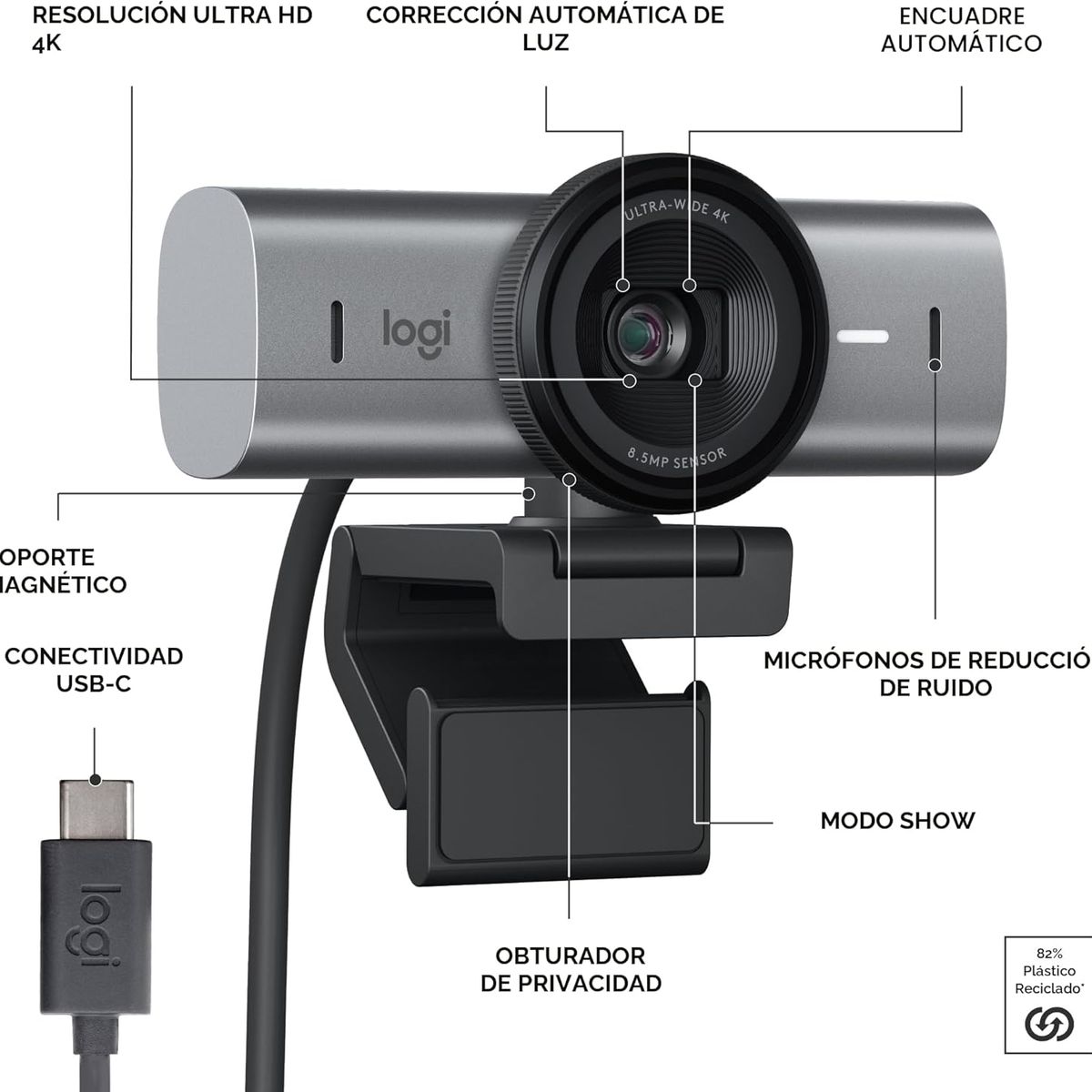 AMERICAN GENERICS - Logitech MX Brio Ultra HD 4K Cámara web de colaboración y transmisión, 1080p a 60 FPS