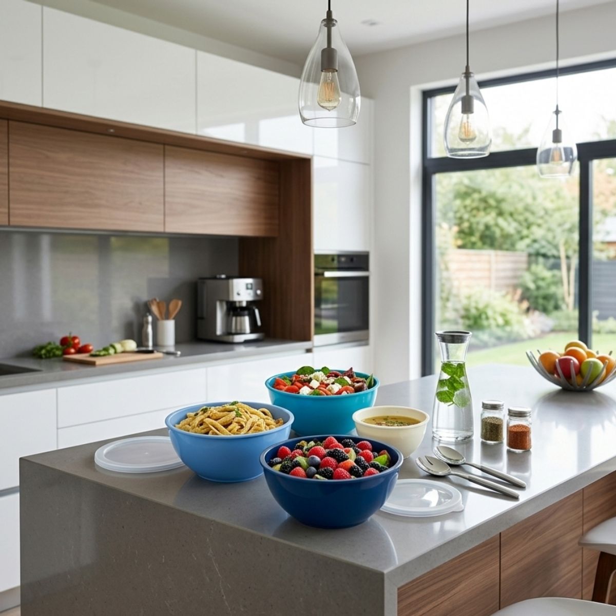 BUFFER FLASK - Juego De 5 Bowls Para Ensalada Con Tapa Hermética - Tamaños Grandes Graduados (1.0L a 6.5L) Plástico