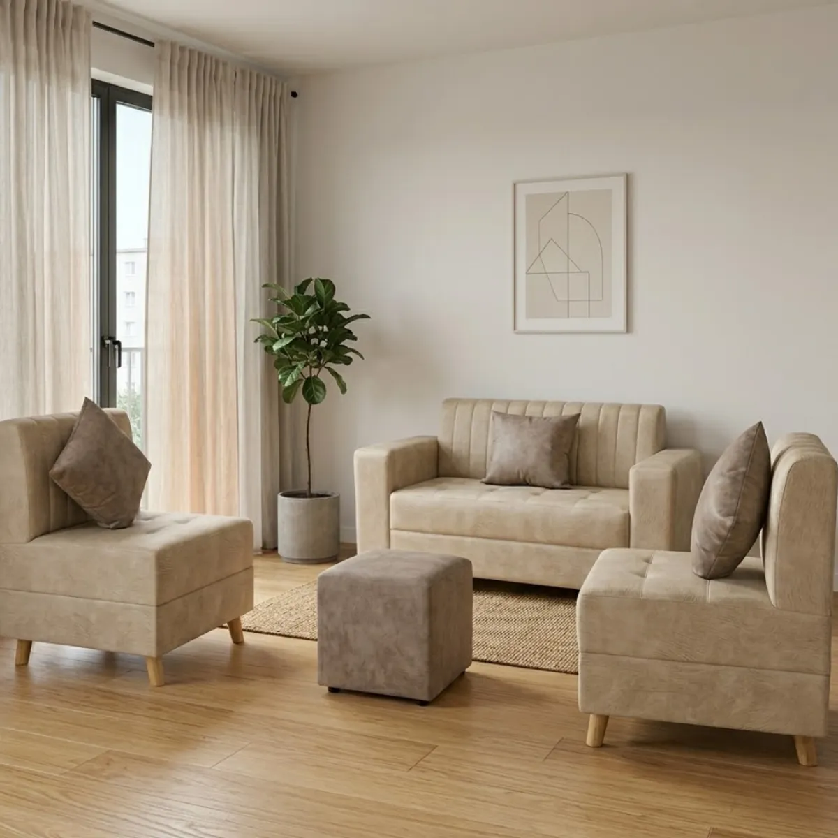 GENERICO - Sala Denver modular 5 puestos combo sofá + 2 sillas auxiliares en tela antifluidos y pet friendly