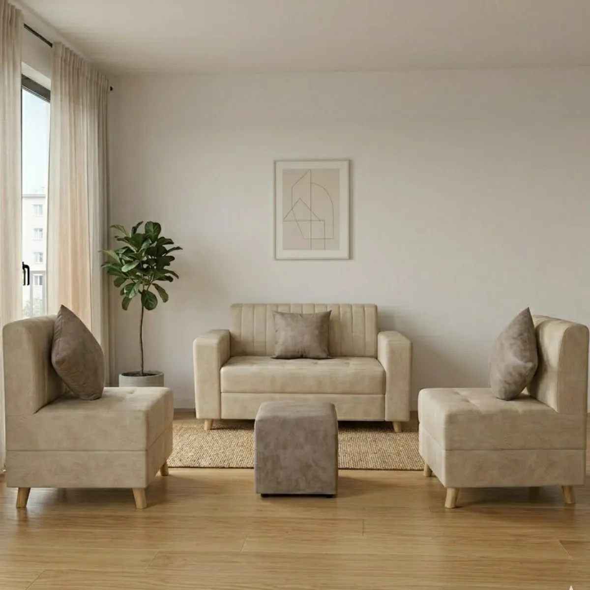 GENERICO - Sala Denver modular 5 puestos combo sofá + 2 sillas auxiliares en tela antifluidos y pet friendly