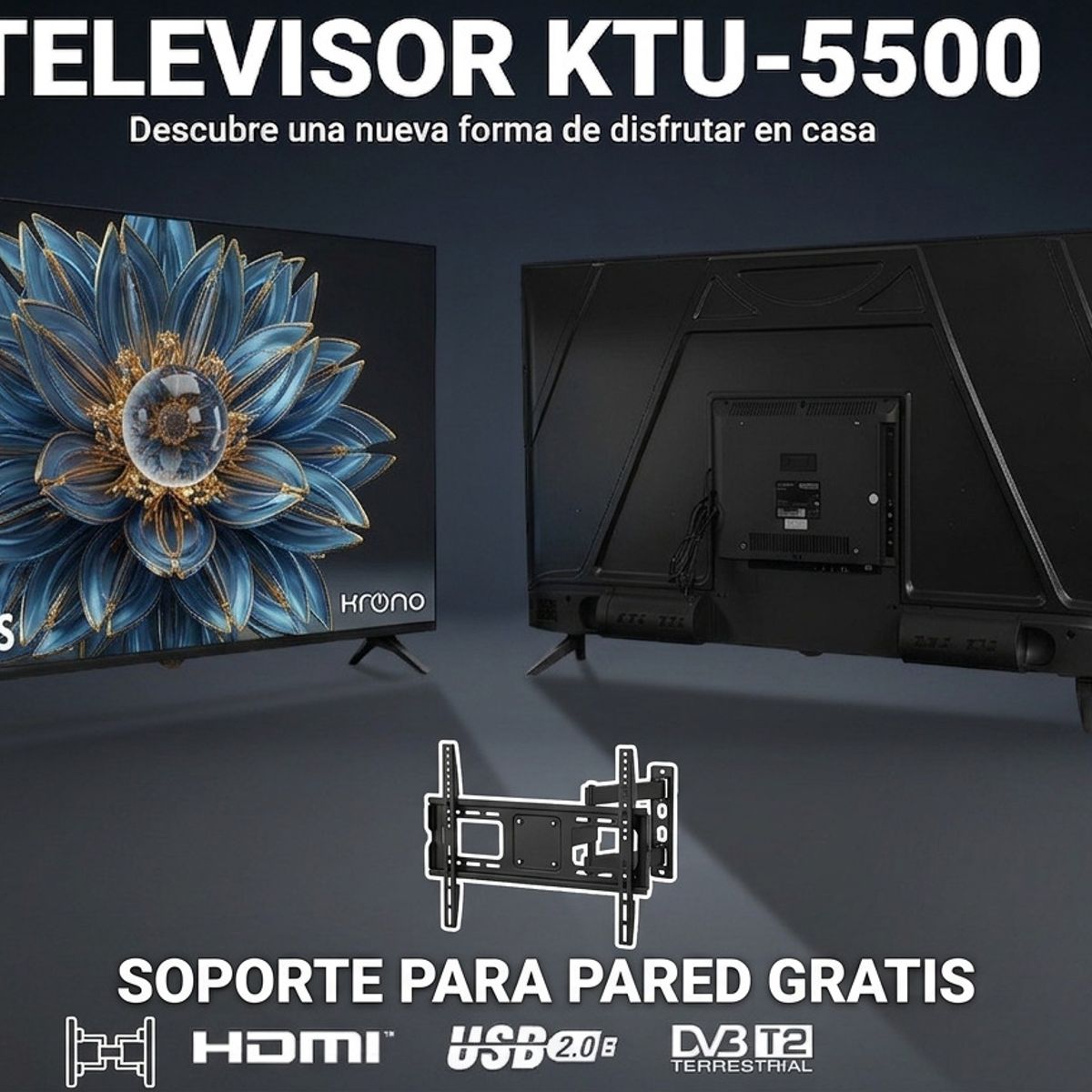 KRONO - Smart TV Krono 55 Pulgadas LED 4K Ultra HD - Android TV, Bluetooth, Diseño Frameless