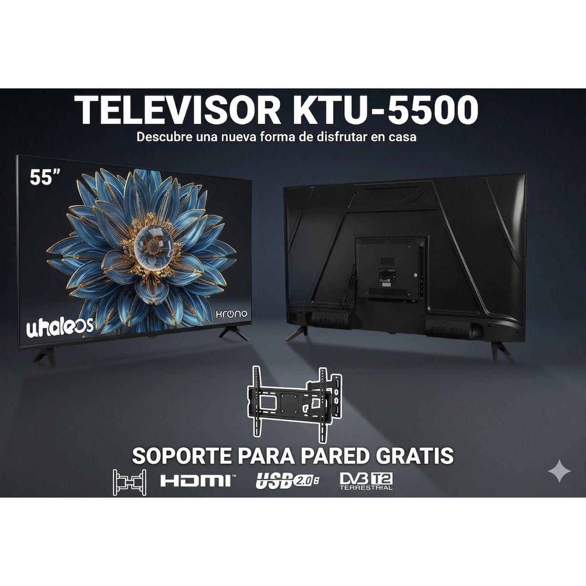KRONO - Smart TV Krono 55 Pulgadas LED 4K Ultra HD - Android TV, Bluetooth, Diseño Frameless