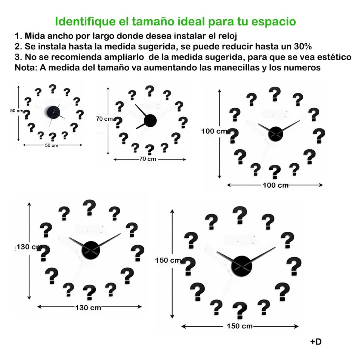 DECOR - Reloj de pared 3D grande 100cm x 100cm  números en cuadros
