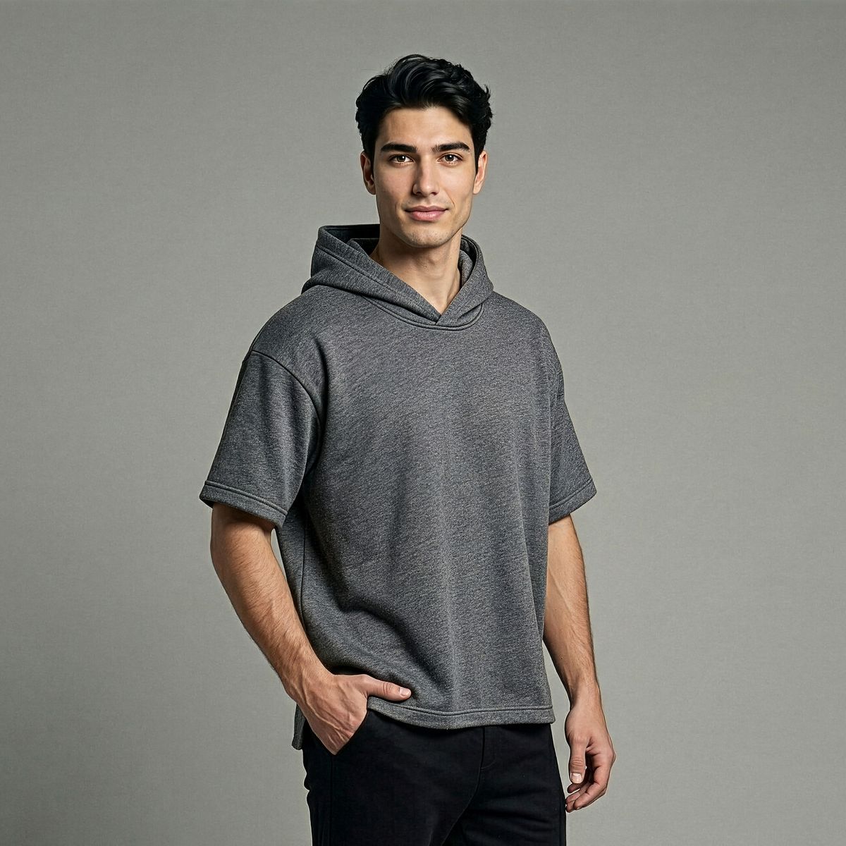 SYK - Camiseta Con Capota Oversize Para Hombre Gris