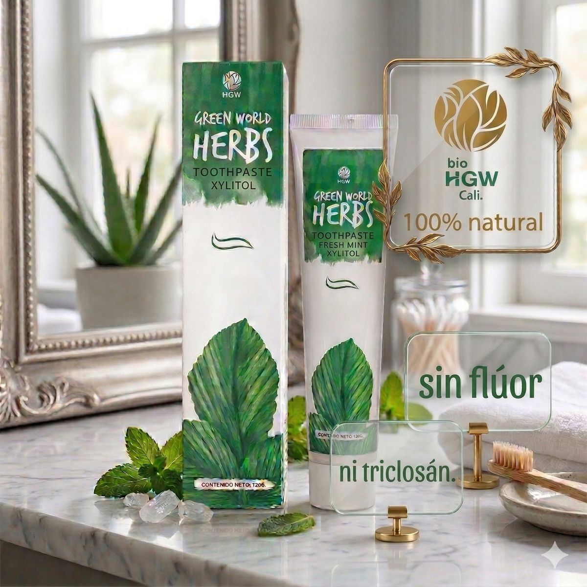 GENERICO - Crema Dental de Hierbas HGW Verde - Libre de Flúor y Triclosán - 120g