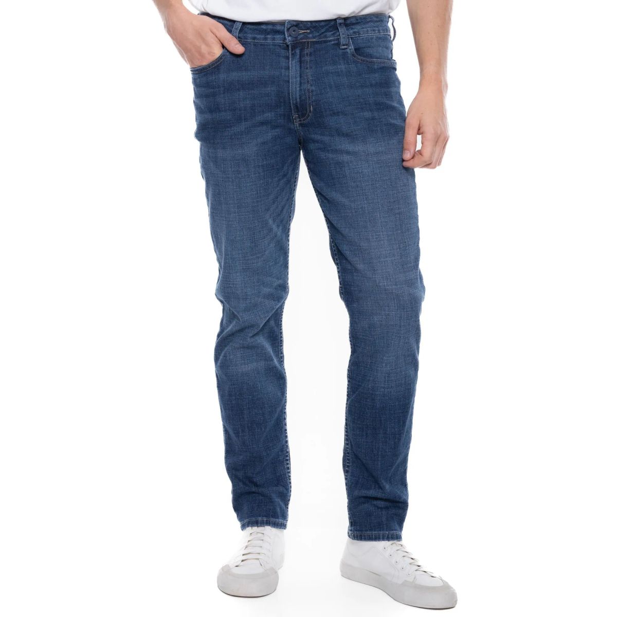 COLOR BLUE - Brixton/Slim Fit Jeans Tono Oscuro Con Reservas En Costuras
