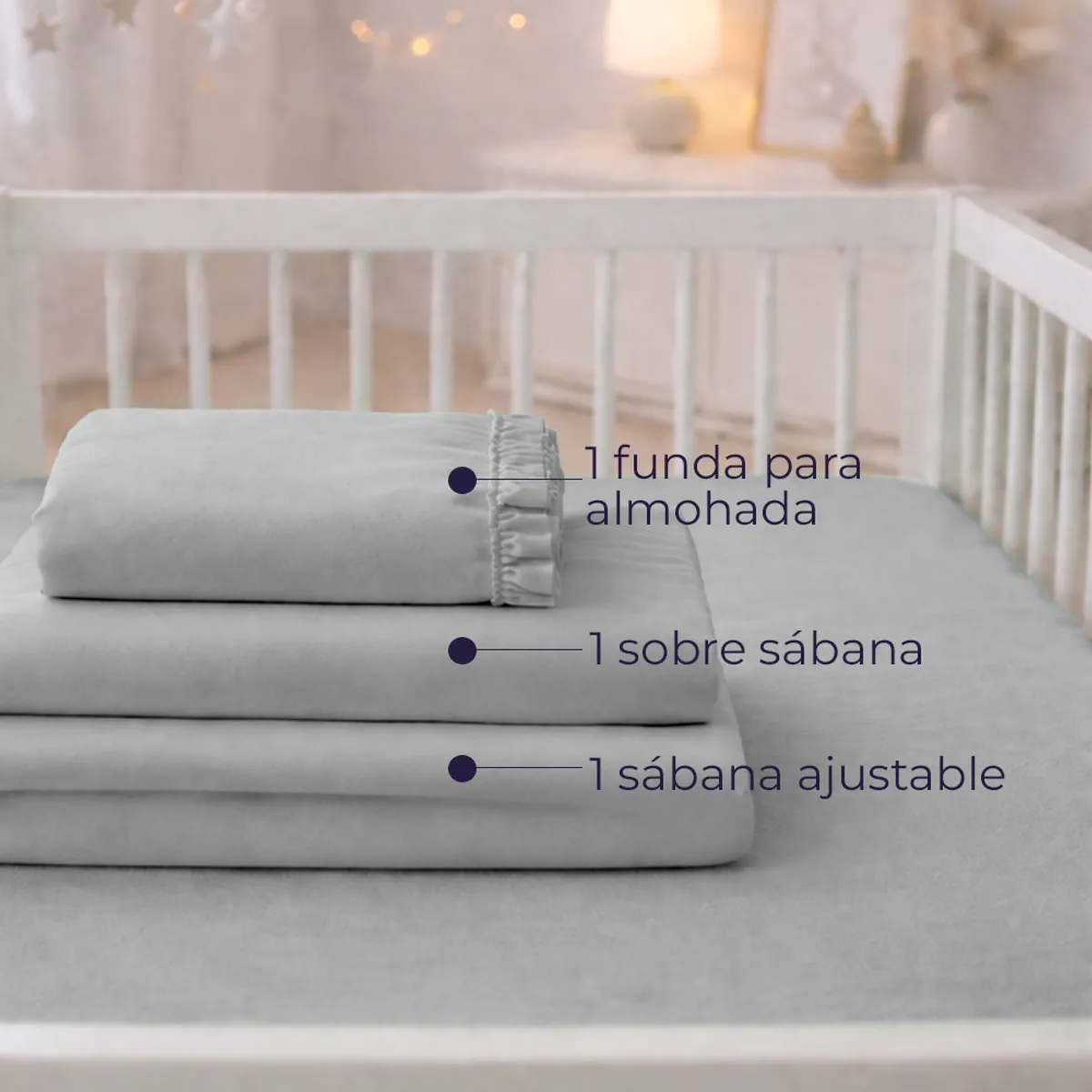 LILE - Juego de Sábanas Gris Boleros para Cunas