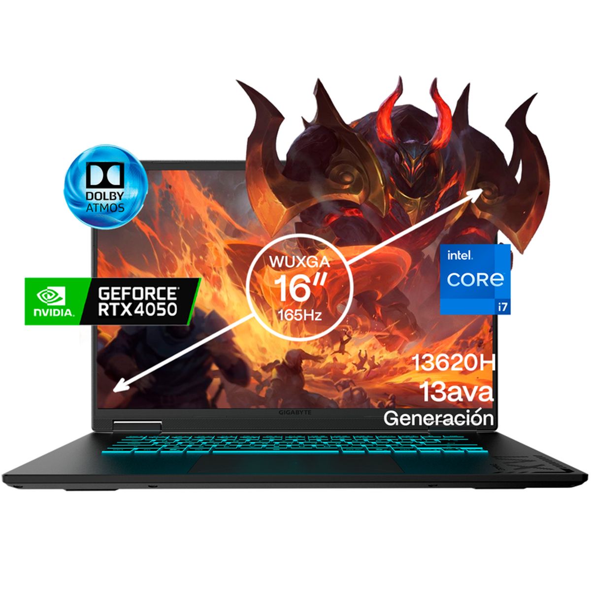GIGABYTE - Portátil Gamer Gigabyte A16 Intel Core i7 13620H RAM 24GB SSD 512GB RTX 4050 6GB 165Hz