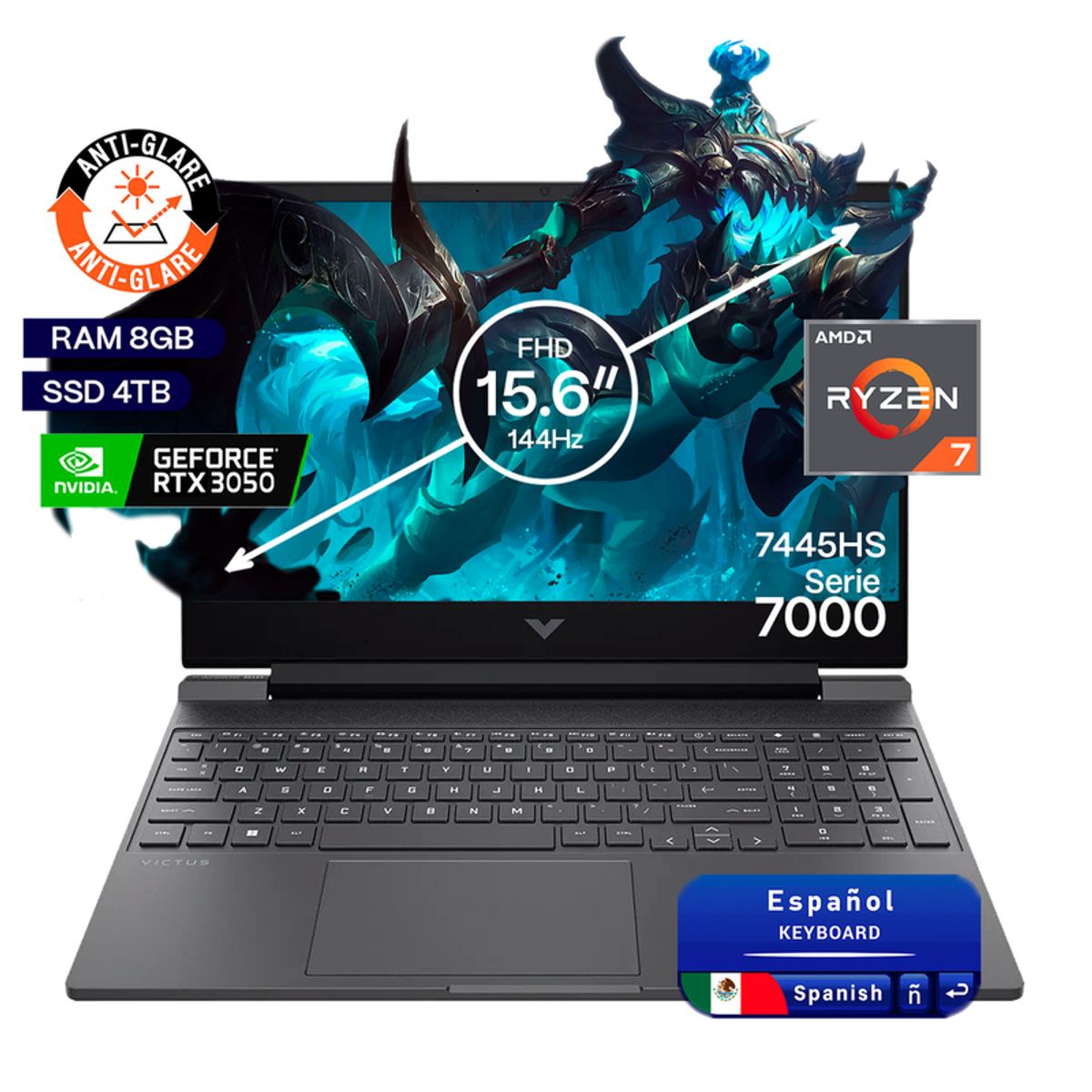 HP - Portátil Gamer Hp Victus AMD Ryzen 7 RAM 8GB SSD 4TB RTX 3050 6GB 144Hz