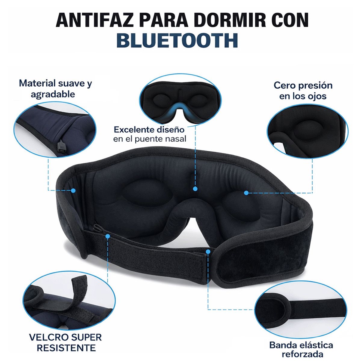 COMPRALOENCASA COM - Antifaz Bluetooth para Dormir con Sonido Auriculares 8001